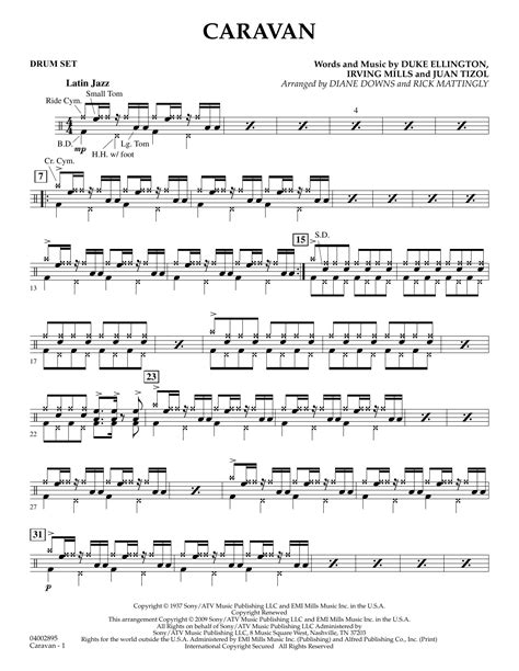 Sheet Music for Piano with orchestral accomp. . Caravan sheet music drums